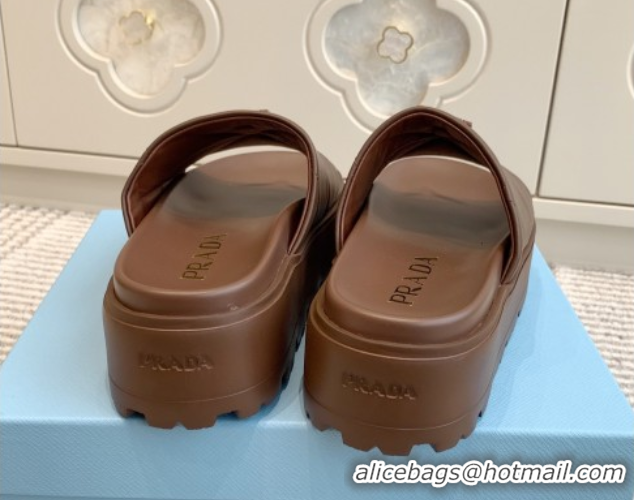 Purchase Prada Leather Platform Slides Sandal 4.5cm Brown 2025 PR042403