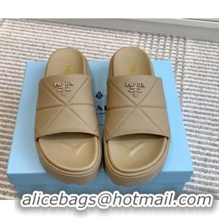 Best Price Prada Leather Platform Slides Sandal 4.5cm Beige2 2025 PR042403