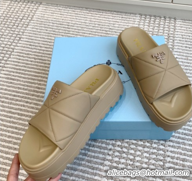 Best Price Prada Leather Platform Slides Sandal 4.5cm Beige2 2025 PR042403