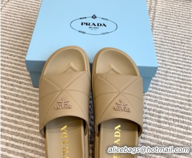 Best Price Prada Leather Platform Slides Sandal 4.5cm Beige2 2025 PR042403