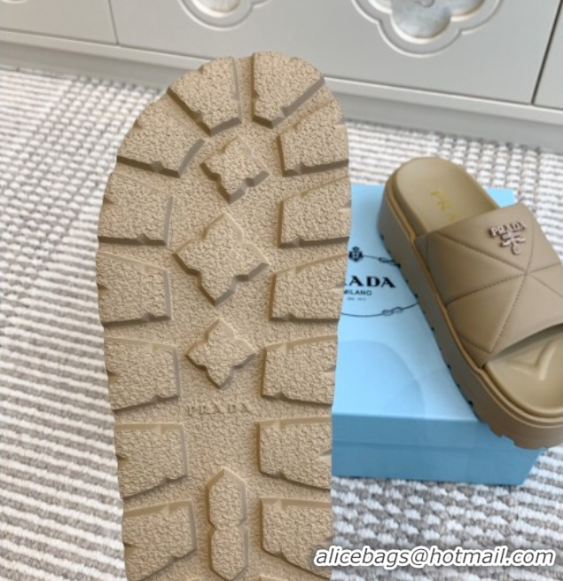 Best Price Prada Leather Platform Slides Sandal 4.5cm Beige2 2025 PR042403