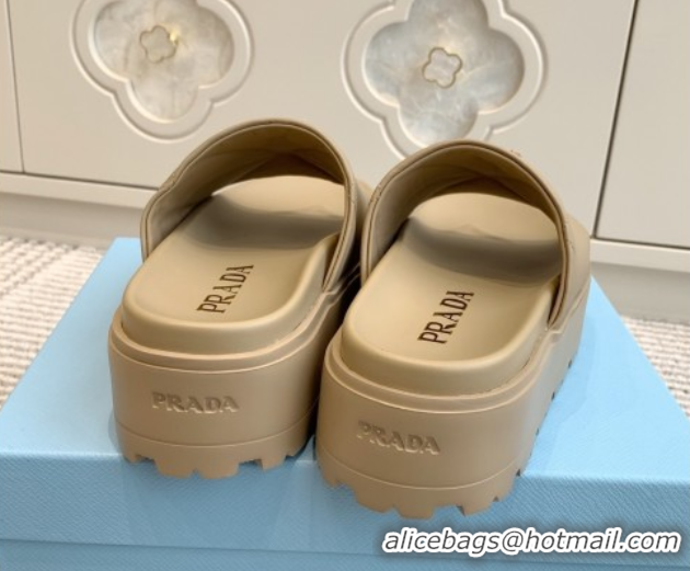 Best Price Prada Leather Platform Slides Sandal 4.5cm Beige2 2025 PR042403