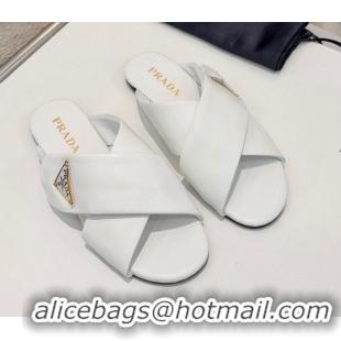 Buy New Cheap Prada Padded nappa leather slides sandal White 2025 1XX713