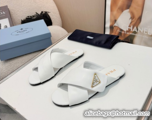 Buy New Cheap Prada Padded nappa leather slides sandal White 2025 1XX713