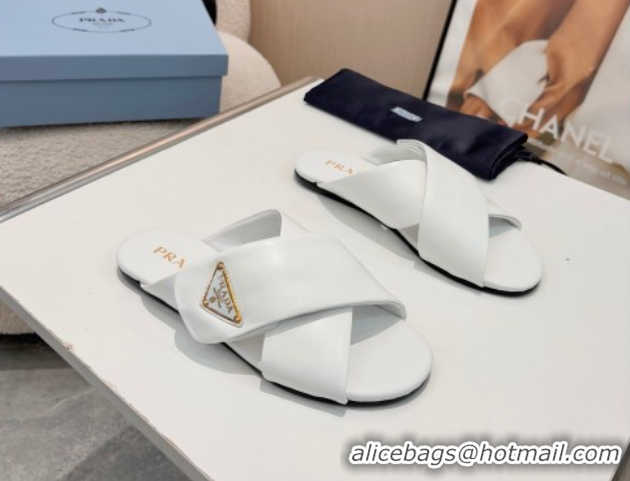 Buy New Cheap Prada Padded nappa leather slides sandal White 2025 1XX713