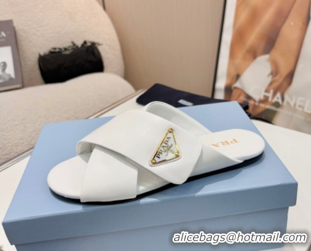 Buy New Cheap Prada Padded nappa leather slides sandal White 2025 1XX713