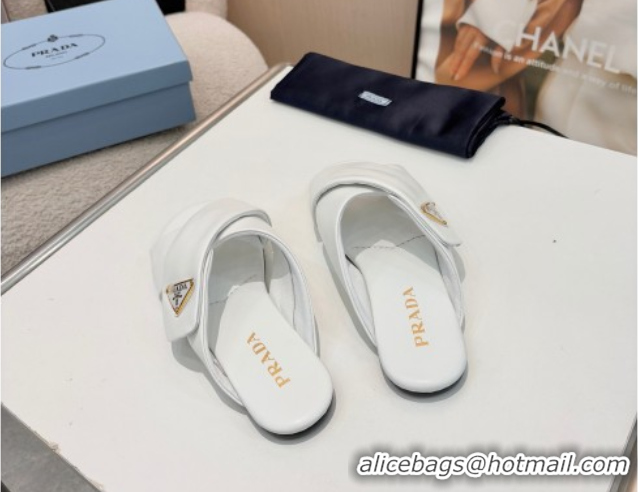 Buy New Cheap Prada Padded nappa leather slides sandal White 2025 1XX713