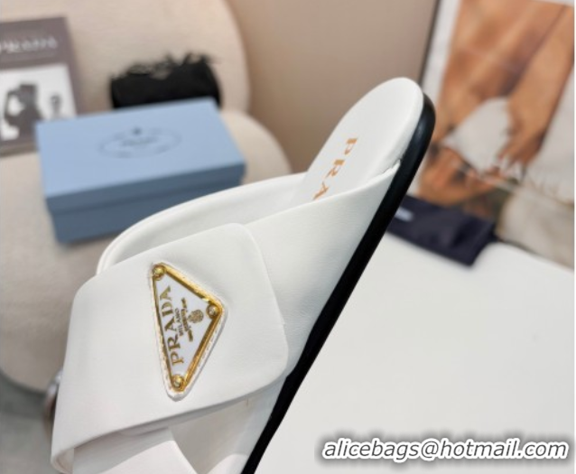 Buy New Cheap Prada Padded nappa leather slides sandal White 2025 1XX713