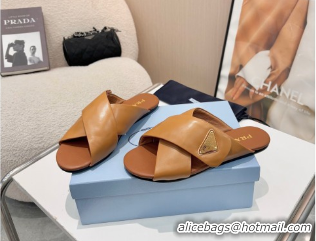 Perfect Prada Padded nappa leather slides sandal Brown 2025 1XX713