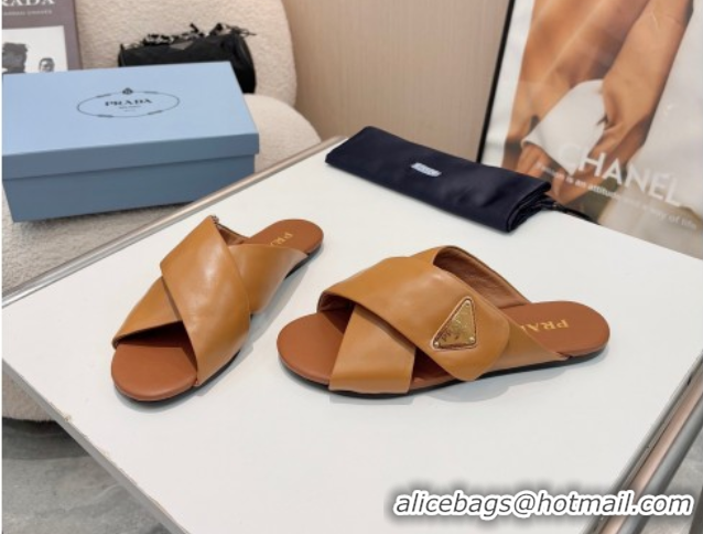 Perfect Prada Padded nappa leather slides sandal Brown 2025 1XX713