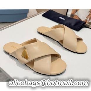 Generous Prada Padded nappa leather slides sandal Beige 2025 1XX713