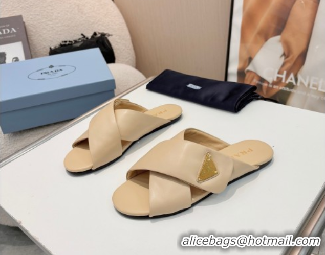 Generous Prada Padded nappa leather slides sandal Beige 2025 1XX713