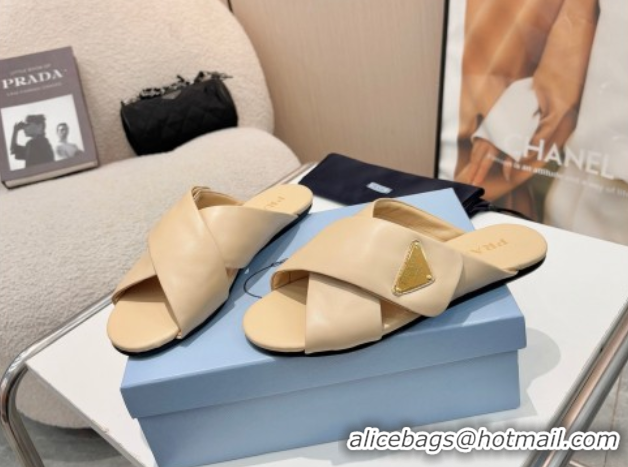 Generous Prada Padded nappa leather slides sandal Beige 2025 1XX713