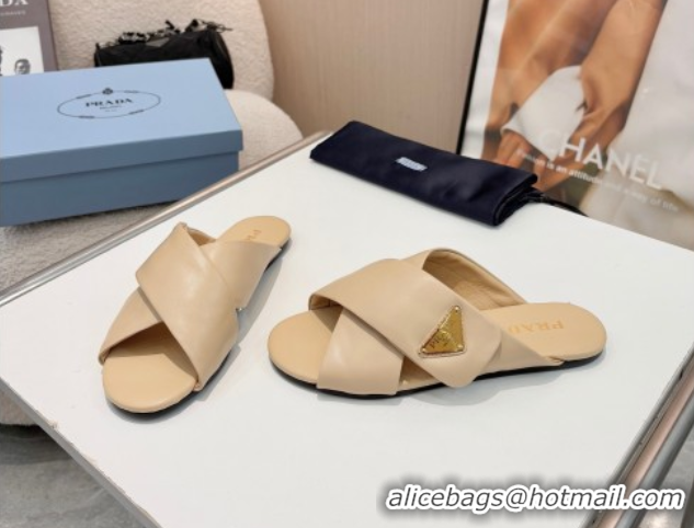 Generous Prada Padded nappa leather slides sandal Beige 2025 1XX713