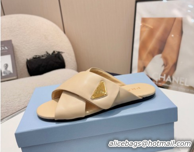 Generous Prada Padded nappa leather slides sandal Beige 2025 1XX713