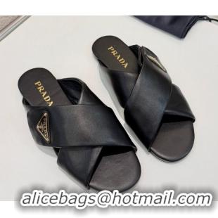 Classic Hot Prada Padded nappa leather slides sandal Black 2025 1XX713