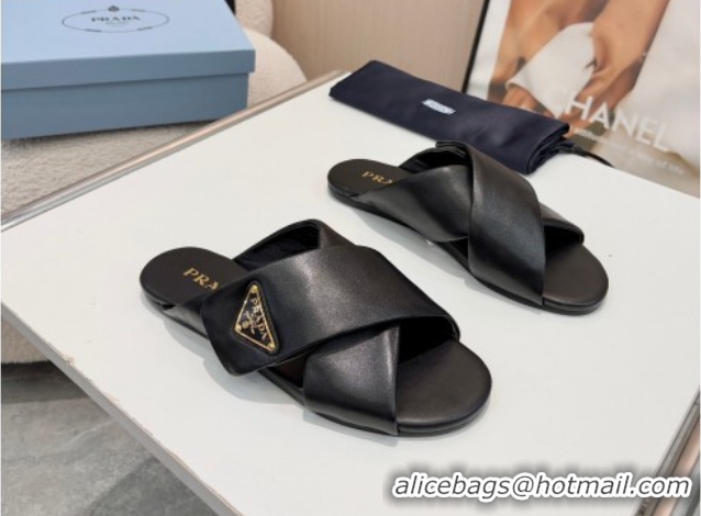 Classic Hot Prada Padded nappa leather slides sandal Black 2025 1XX713