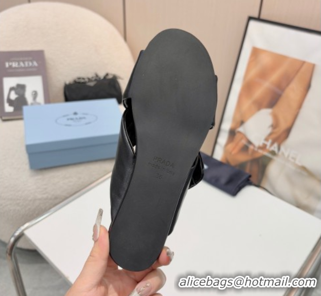 Classic Hot Prada Padded nappa leather slides sandal Black 2025 1XX713
