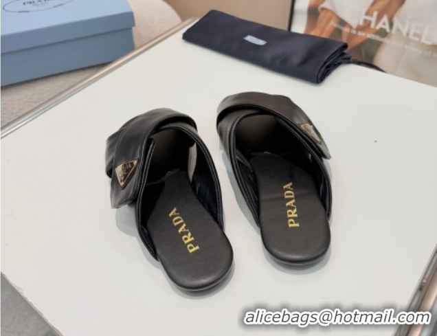 Classic Hot Prada Padded nappa leather slides sandal Black 2025 1XX713