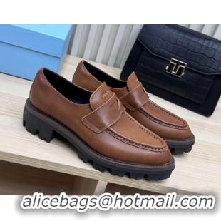 Luxury Prada Leather loafers Brown 2025 1D877N