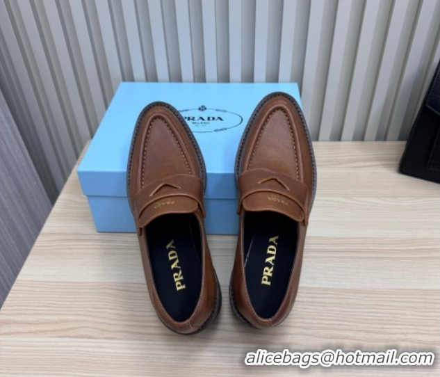 Luxury Prada Leather loafers Brown 2025 1D877N