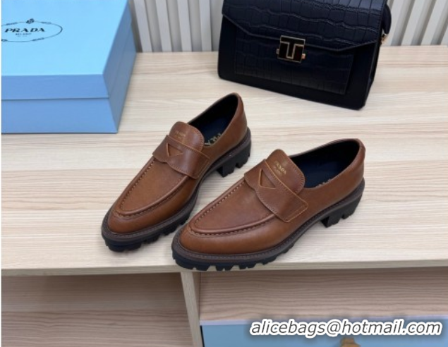 Luxury Prada Leather loafers Brown 2025 1D877N