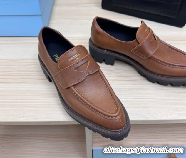 Luxury Prada Leather loafers Brown 2025 1D877N