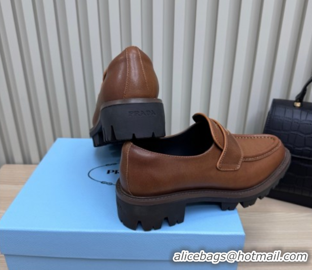 Luxury Prada Leather loafers Brown 2025 1D877N