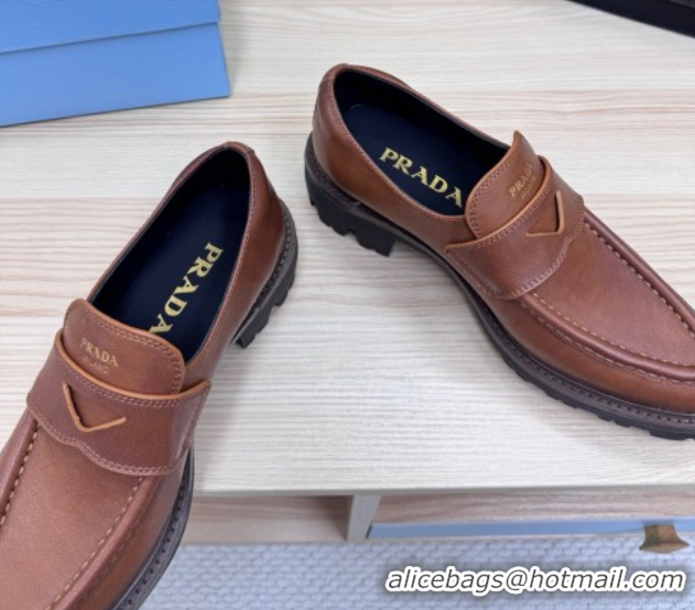 Luxury Prada Leather loafers Brown 2025 1D877N