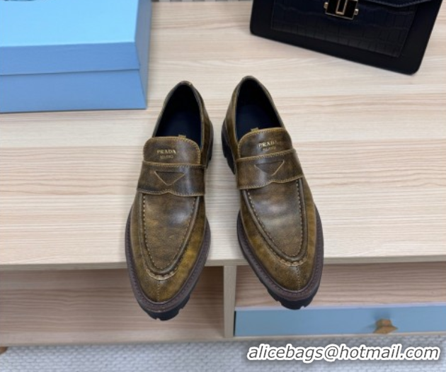 Sophisticated Prada Leather loafers Yellow 2025 1D877N