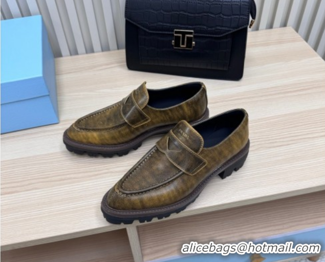 Sophisticated Prada Leather loafers Yellow 2025 1D877N
