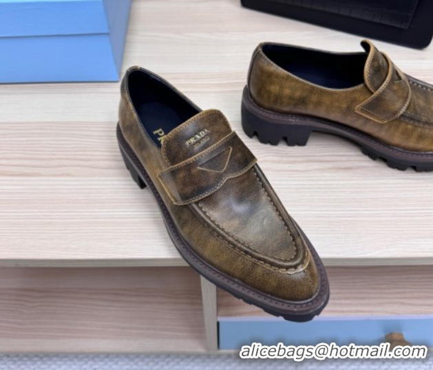 Sophisticated Prada Leather loafers Yellow 2025 1D877N