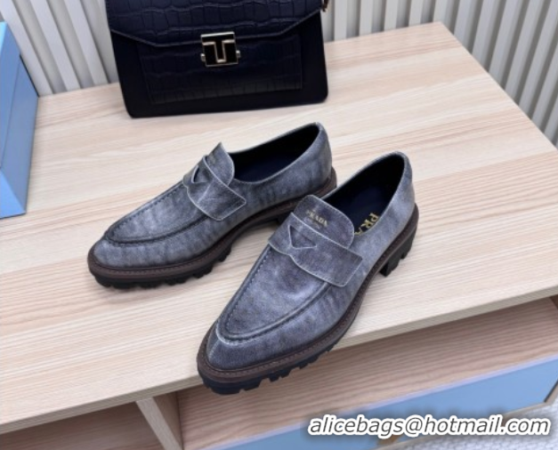 Duplicate Prada Leather loafers Purple 2025 1D877N