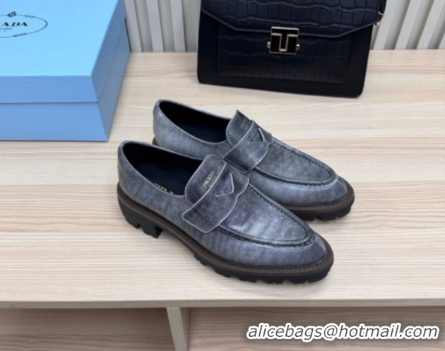 Duplicate Prada Leather loafers Purple 2025 1D877N