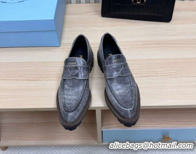 Duplicate Prada Leather loafers Purple 2025 1D877N