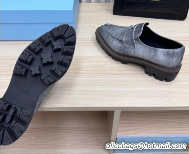 Duplicate Prada Leather loafers Purple 2025 1D877N