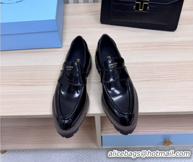 Hot Style Prada Brushed Leather loafers Black 2025 1D877N