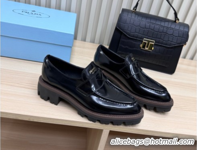 Hot Style Prada Brushed Leather loafers Black 2025 1D877N
