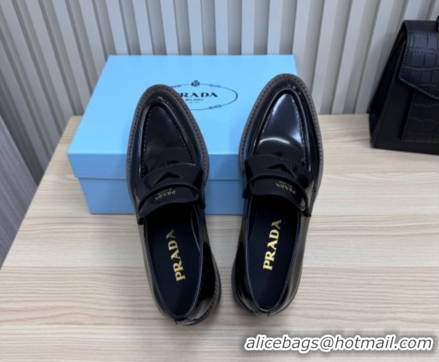 Hot Style Prada Brushed Leather loafers Black 2025 1D877N