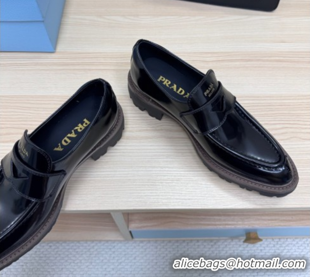 Hot Style Prada Brushed Leather loafers Black 2025 1D877N