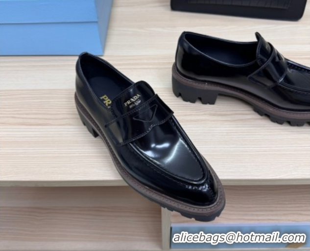 Hot Style Prada Brushed Leather loafers Black 2025 1D877N