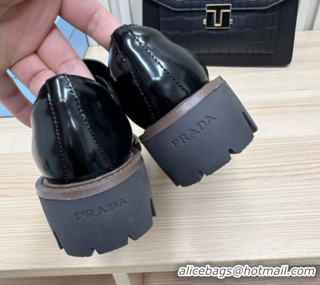 Hot Style Prada Brushed Leather loafers Black 2025 1D877N