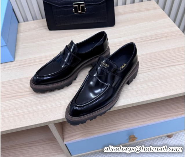 Hot Style Prada Brushed Leather loafers Black 2025 1D877N