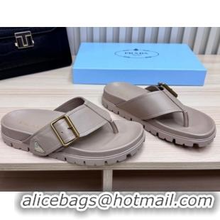 Sumptuous Prada Leather Flat Thong Slide Sandal Grey 2025 PR042404