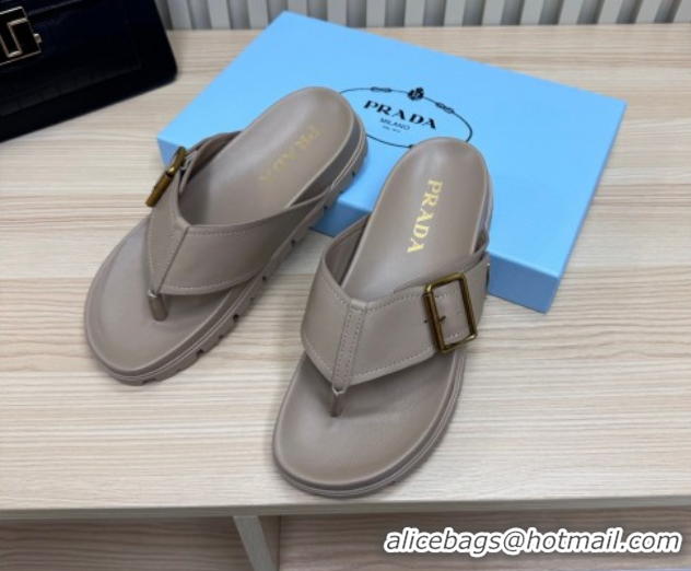 Sumptuous Prada Leather Flat Thong Slide Sandal Grey 2025 PR042404