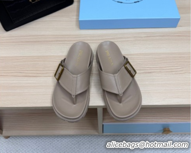 Sumptuous Prada Leather Flat Thong Slide Sandal Grey 2025 PR042404