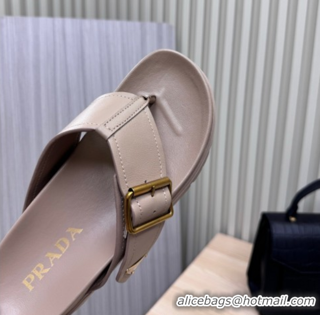 Sumptuous Prada Leather Flat Thong Slide Sandal Grey 2025 PR042404