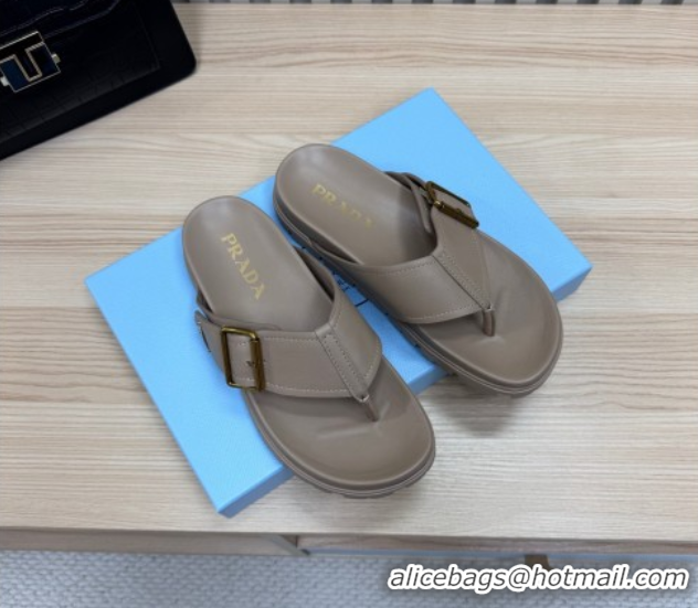 Sumptuous Prada Leather Flat Thong Slide Sandal Grey 2025 PR042404