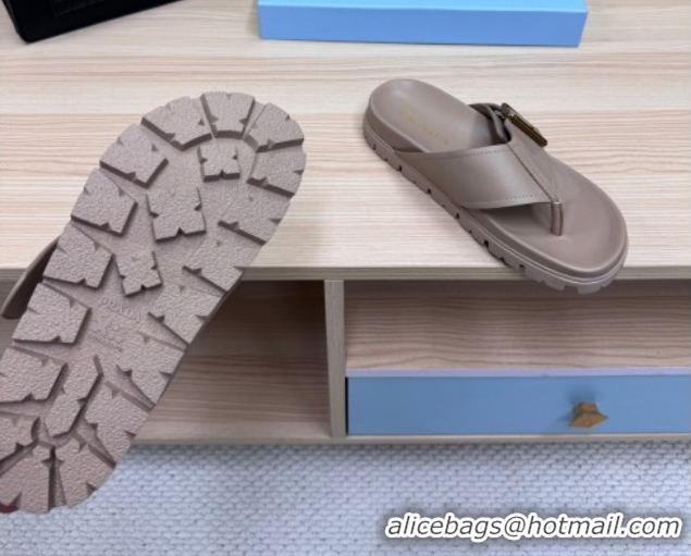 Sumptuous Prada Leather Flat Thong Slide Sandal Grey 2025 PR042404