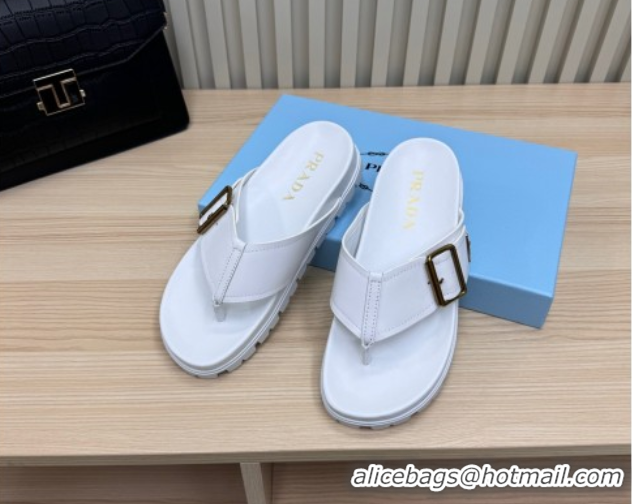 Grade Prada Leather Flat Thong Slide Sandal White 2025 PR042404